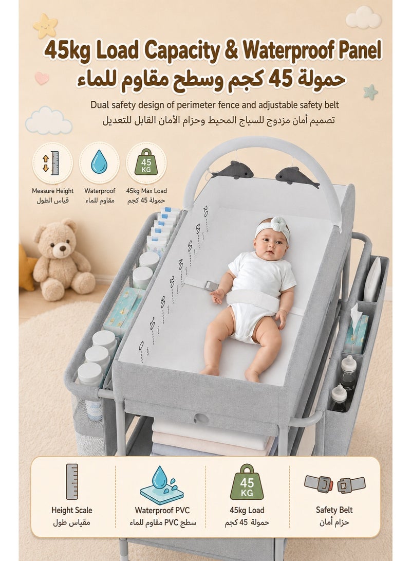 WALALLA Diaper Changing Station, Portable Changing Table for Baby, Diaper Changing Table with Storage Drawers, Waterproof Baby Changing Station with Wheels and Adjustable Height for Newborn Infant and Toddler - Image 5