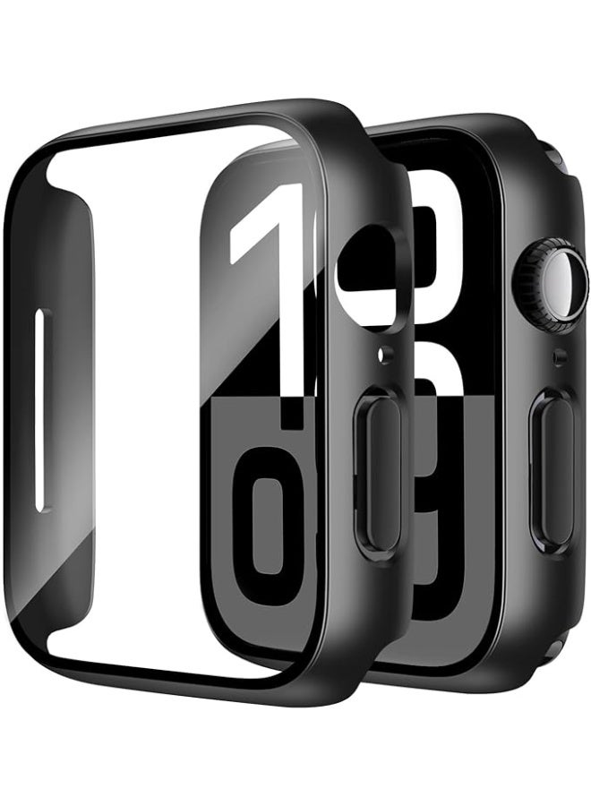 keloray Case Compatible with Apple Watch Series 11 (2025)/Series 10 46mm with Tempered Glass Screen Protector, Hard PC Case Overall Protective Cover, 9H+ Hardness Scratch-Resistant - Black - Image 1