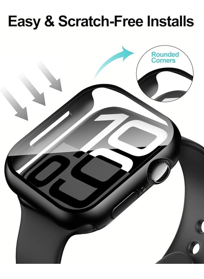 keloray Case Compatible with Apple Watch Series 11 (2025)/Series 10 46mm with Tempered Glass Screen Protector, Hard PC Case Overall Protective Cover, 9H+ Hardness Scratch-Resistant - Black - Image 2