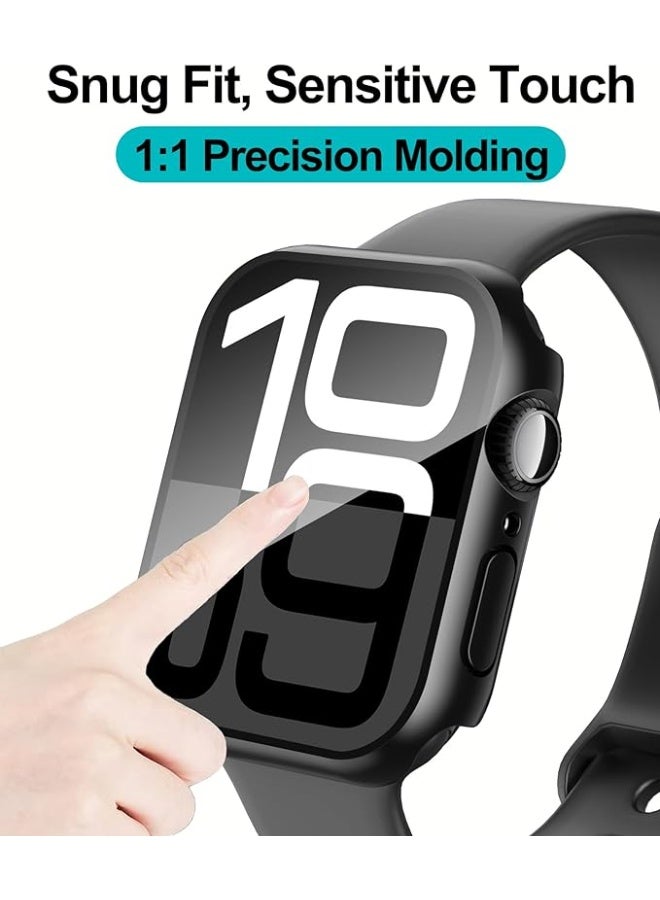 keloray Case Compatible with Apple Watch Series 11 (2025)/Series 10 46mm with Tempered Glass Screen Protector, Hard PC Case Overall Protective Cover, 9H+ Hardness Scratch-Resistant - Black - Image 3