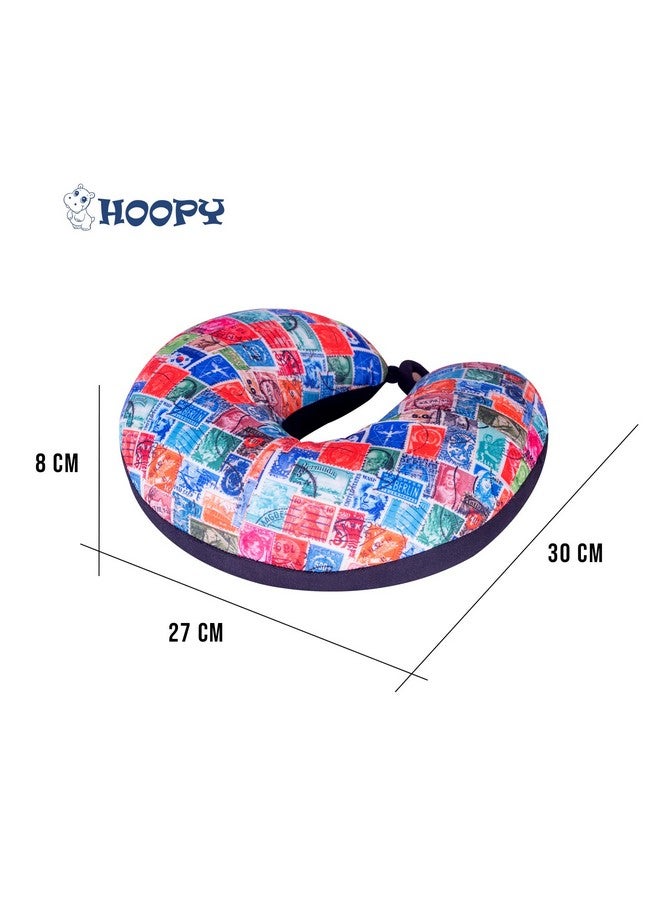 HOOPY Travel Neck Pillow in Soft Fabric for Head, Neck, Shoulder Support Filled with Soft Memory Foam Filling | Multi Purpose Neck Pillow| Neck Rest | Neck Pain | Stamp Print - Image 4