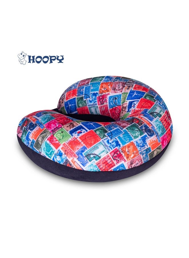 HOOPY Travel Neck Pillow in Soft Fabric for Head, Neck, Shoulder Support Filled with Soft Memory Foam Filling | Multi Purpose Neck Pillow| Neck Rest | Neck Pain | Stamp Print - Image 3
