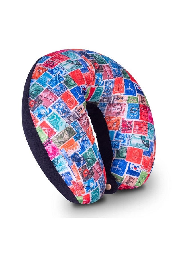 HOOPY Travel Neck Pillow in Soft Fabric for Head, Neck, Shoulder Support Filled with Soft Memory Foam Filling | Multi Purpose Neck Pillow| Neck Rest | Neck Pain | Stamp Print - Image 1