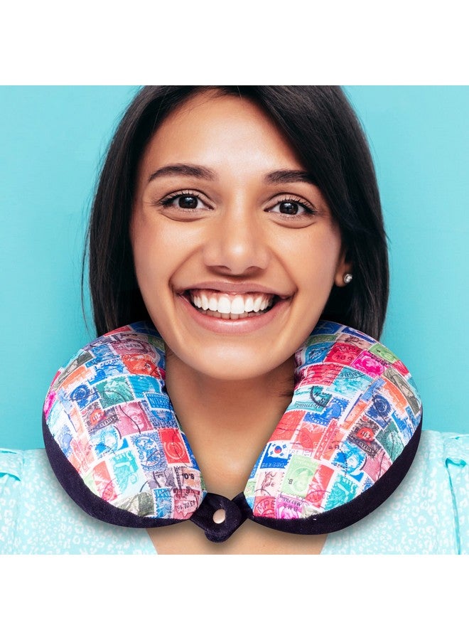 HOOPY Travel Neck Pillow in Soft Fabric for Head, Neck, Shoulder Support Filled with Soft Memory Foam Filling | Multi Purpose Neck Pillow| Neck Rest | Neck Pain | Stamp Print - Image 5