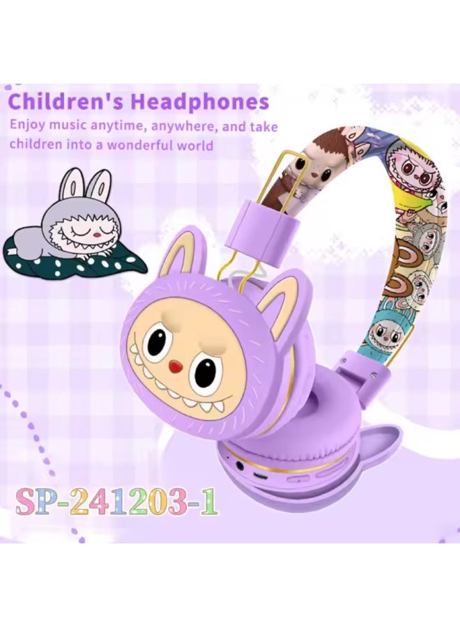 لابوبو سماعات أذن لاسلكية بتقنية البلوتوث للأطفال بنمط رابو أرجواني مطور، سماعات أذن لاسلكية لإلغاء الضوضاء للأطفال، مناسبة لبطاقة TF، الهاتف المحمول، الجهاز اللوحي - Image 1