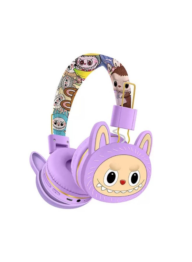 لابوبو سماعات أذن لاسلكية بتقنية البلوتوث للأطفال بنمط رابو أرجواني مطور، سماعات أذن لاسلكية لإلغاء الضوضاء للأطفال، مناسبة لبطاقة TF، الهاتف المحمول، الجهاز اللوحي - Image 2