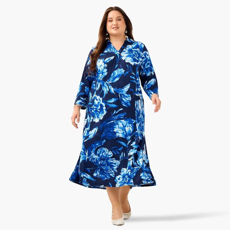 Ulla Popken Plus Size Ulla Popken Floral Print Collared Dress
