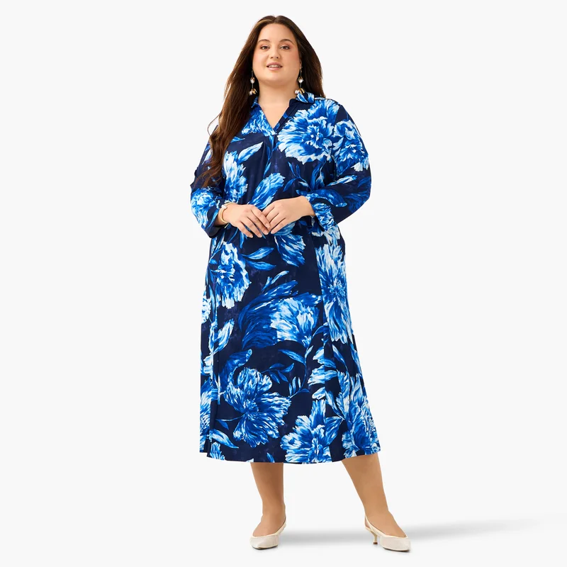 Ulla Popken Plus Size Ulla Popken Floral Print Collared Dress