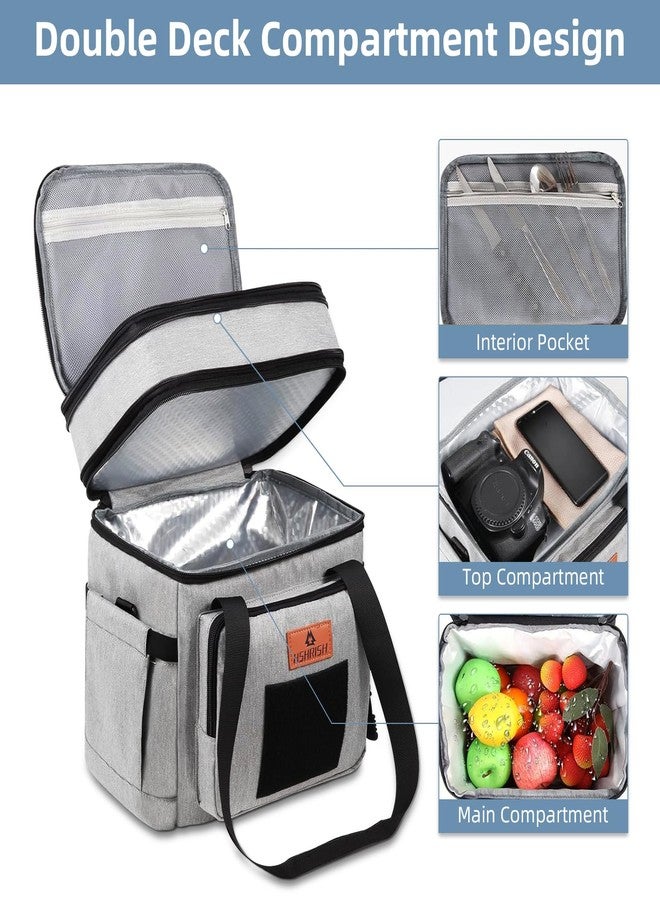 HSHRISH Lunch Box for Men, Women Double Deck Heavy Duty Large Insulated Tactical Lunch Bag Durable Cooler Bag With Shoulder Strap for Adults Work Picnic Road Trip (Grey,15L ) - Image 3