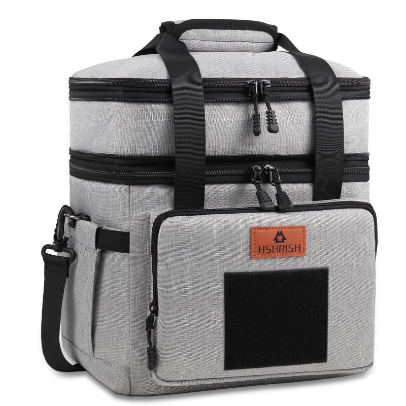 HSHRISH Lunch Box for Men, Women Double Deck Heavy Duty Large Insulated Tactical Lunch Bag Durable Cooler Bag With Shoulder Strap for Adults Work Picnic Road Trip (Grey,15L ) - Image 1