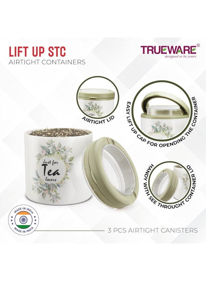 Trueware Lift Up Sugar Tea Coffee Container|Set Of 3|Container|750 Ml Each|Air Tight|Bpa Free|100% Food Grade|Odour Proof|Kitchen Storage|Kitchen Accessories |Plastic, - Image 3
