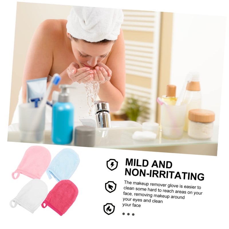 4 Pack Microfiber Face Wash Gloves Reusable Makeup Remover Mitts For Eyes And Face - Image 3