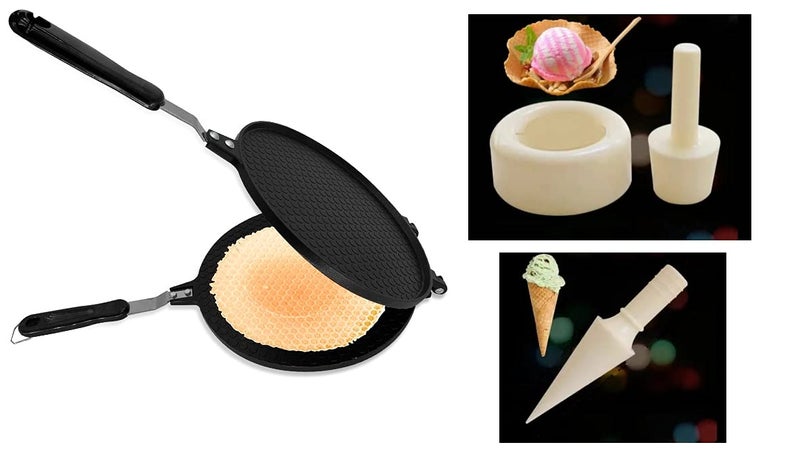THW Commercial Non Stick Waffle Maker with Ice Cream Cone and Bowl Mould Teflon Coated Gas Stove Compatible Perfect for Waffle Cones Bowls Crepes and Snacks 1000 watts - Image 2