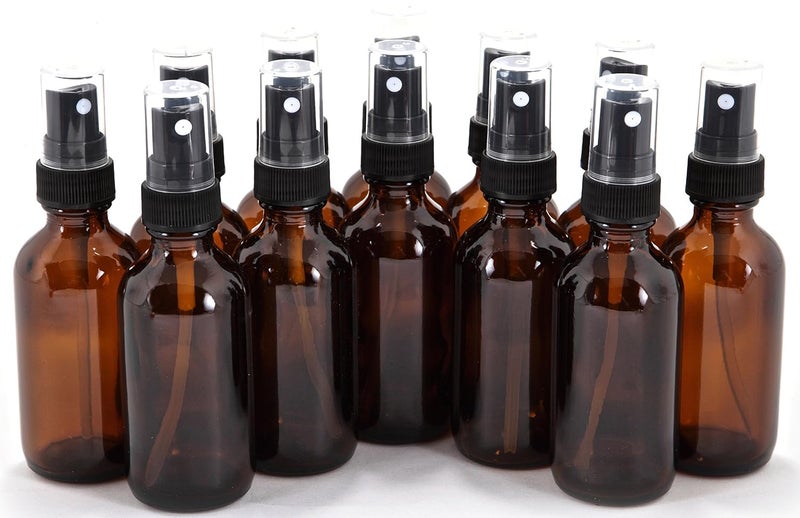 Vivaplex 12 زجاجات كهرمانية سعة 2 أونصة مع بخاخات رذاذ دقيقة سوداء - Image 1