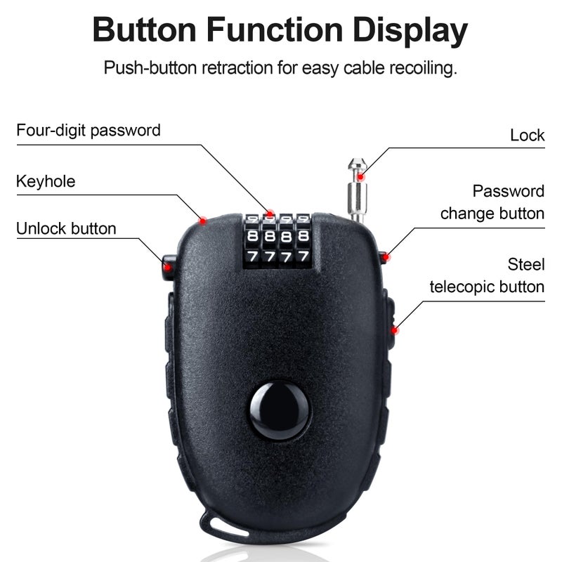 JAGASOL Motorcycle Helmet Lock, 4 Digit Combination 27.5 Inch Retractable Cable Lock for Snowboard, Bike Luggage Backpack Scooter Suitcase Ski, Small Multi-Function Secure Lock for Travel, Black - Image 2