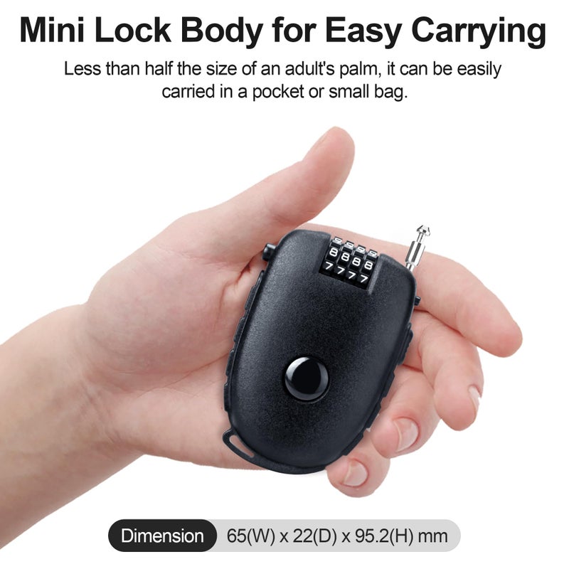 JAGASOL Motorcycle Helmet Lock, 4 Digit Combination 27.5 Inch Retractable Cable Lock for Snowboard, Bike Luggage Backpack Scooter Suitcase Ski, Small Multi-Function Secure Lock for Travel, Black - Image 3