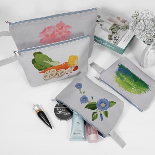 Sinzip 10 Pieces Cotton Canvas Makeup Bag with Bottom and Strap, Multi-Purpose Cosmetic Bag with Zipper Travel Toiletry Pouch, Blank DIY Craft Bag (Grey, M) - Image 5