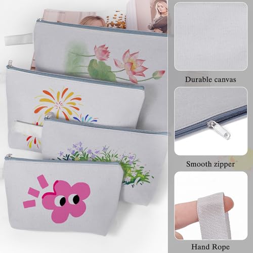 Sinzip 10 Pieces Cotton Canvas Makeup Bag with Bottom and Strap, Multi-Purpose Cosmetic Bag with Zipper Travel Toiletry Pouch, Blank DIY Craft Bag (Grey, M) - Image 2