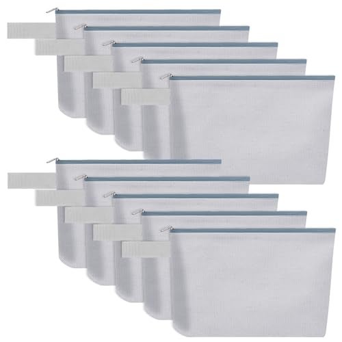 Sinzip 10 Pieces Cotton Canvas Makeup Bag with Bottom and Strap, Multi-Purpose Cosmetic Bag with Zipper Travel Toiletry Pouch, Blank DIY Craft Bag (Grey, M) - Image 1
