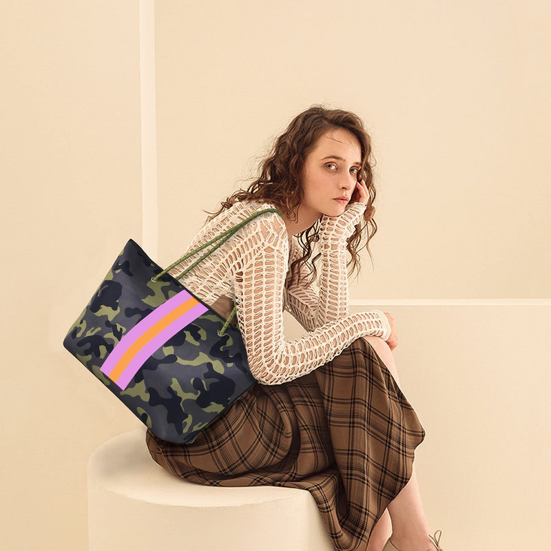 QOGiR Neoprene Multipurpose Beach Bag Tote with Inner Zipper Pocketï¼ˆGreen Camoï¼‰ â€¦ - Image 3
