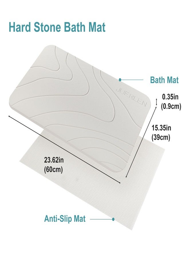 JUERLEN 2 Pack Diatomaceous Earth Shower Mat, Stone Bath Mat, Nonslip Super Absorbent Fast-Drying Hard Bath Mat for Bathroom Shower Floor, 24 x 16 inch, Pallid Wave Design - Image 2