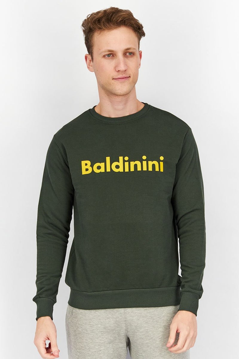 Baldinini Men Crew Neck Graphic Print Long Sleeves Sweatshirt, Olive - Image 1