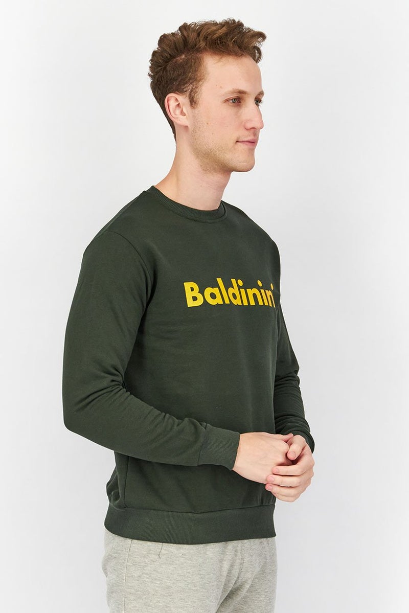 Baldinini Men Crew Neck Graphic Print Long Sleeves Sweatshirt, Olive - Image 3