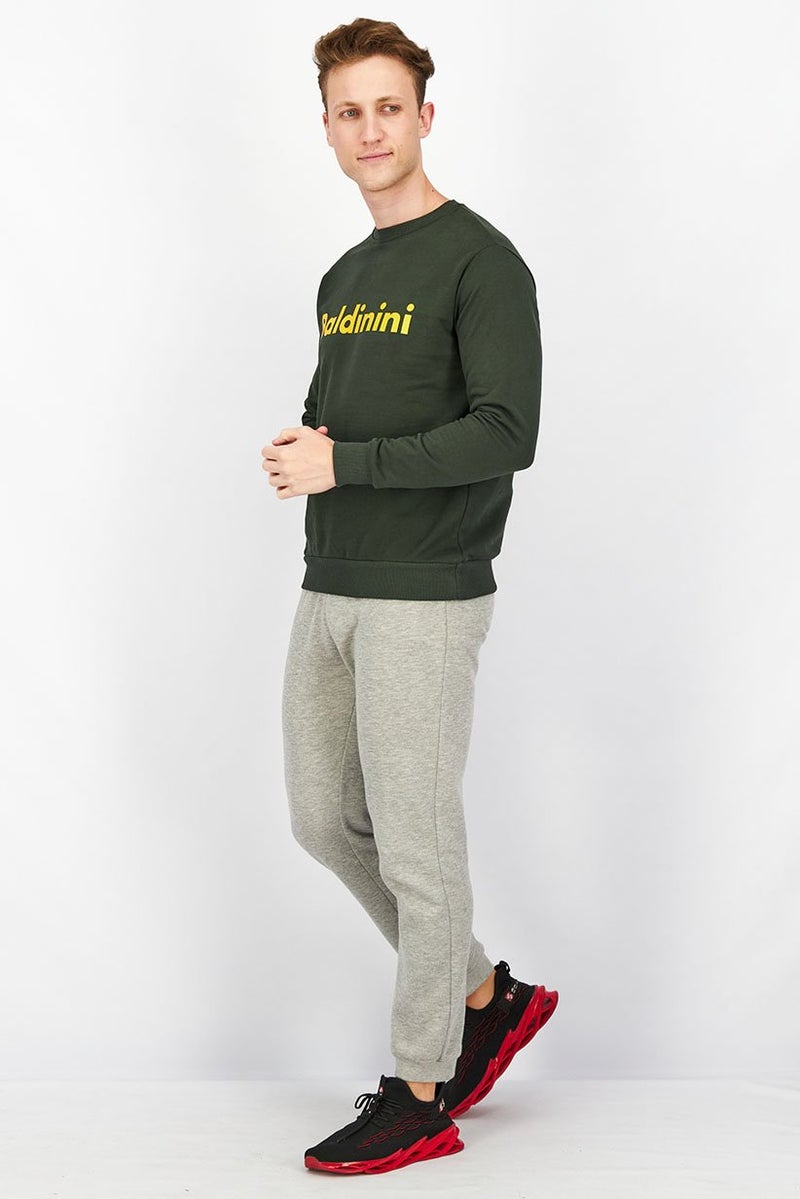 Baldinini Men Crew Neck Graphic Print Long Sleeves Sweatshirt, Olive - Image 4
