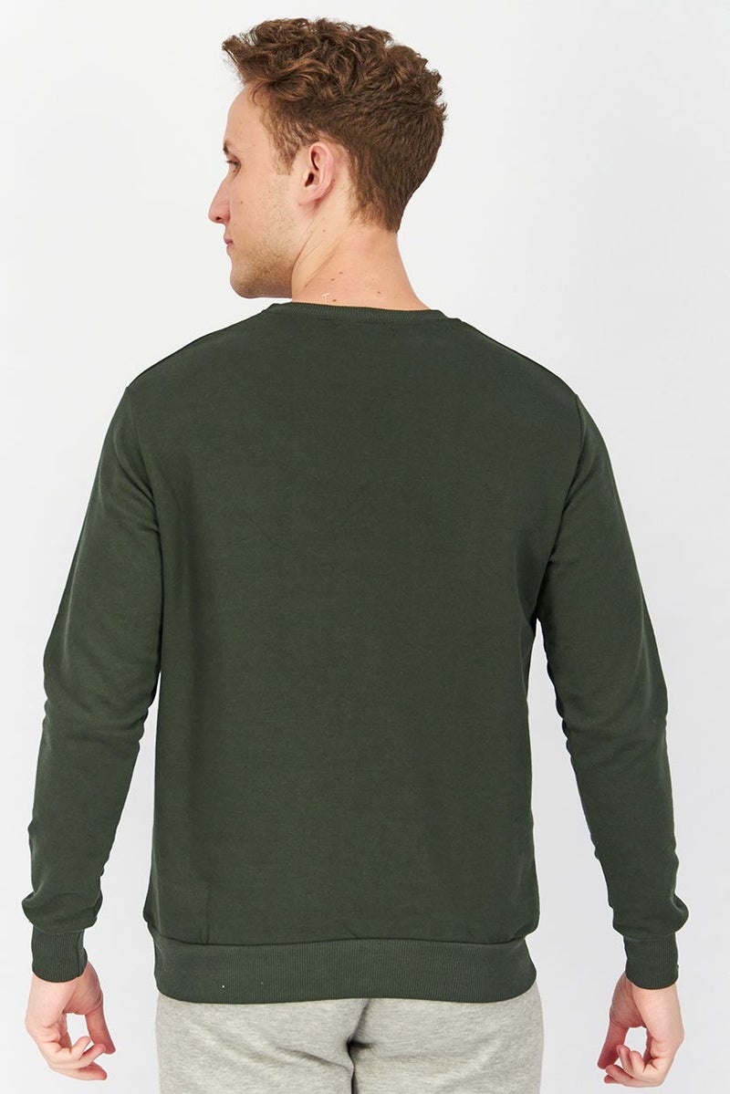 Baldinini Men Crew Neck Graphic Print Long Sleeves Sweatshirt, Olive - Image 2