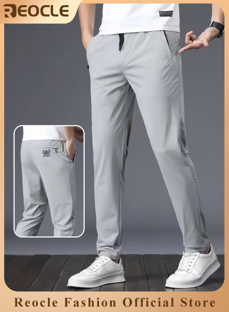 REOCLE Men's Ice Silk Ultra-thin Sports Pants Quick Dry Stretch Straight Fit Comfyfit Pants Ultra Stretch Camping Fishing Running Athletic Active Jogger Pant  - Image 1
