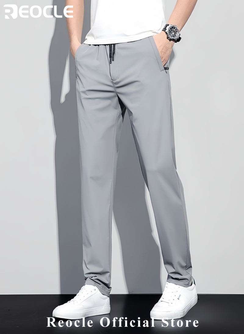 REOCLE Men's Ice Silk Ultra-thin Sports Pants Quick Dry Stretch Straight Fit Comfyfit Pants Ultra Stretch Camping Fishing Running Athletic Active Jogger Pant  - Image 2