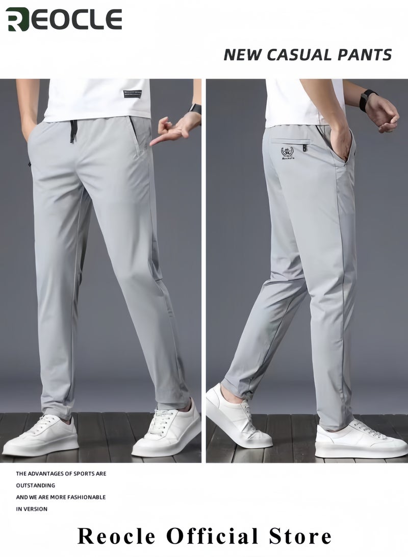REOCLE Men's Ice Silk Ultra-thin Sports Pants Quick Dry Stretch Straight Fit Comfyfit Pants Ultra Stretch Camping Fishing Running Athletic Active Jogger Pant  - Image 3