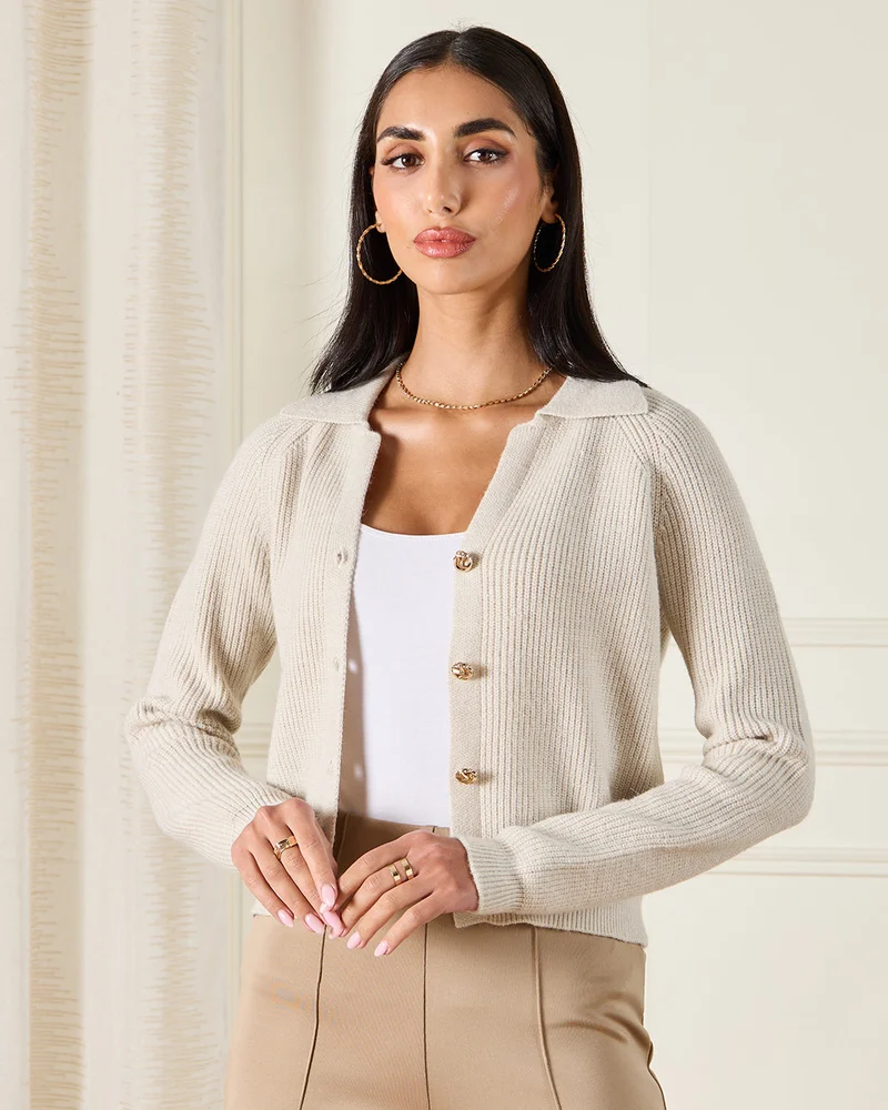 REDTAG Women Beige Knitted Cardigan