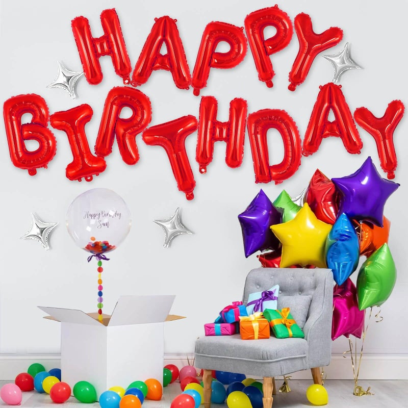 TOTAFAM Red Happy Birthday Balloons Banner, Foil Balloon Personalized Name Letters Balloons Sign Birthday Party Decorations for Women Men Boys Girls - Image 2