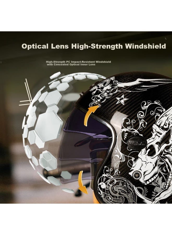 Torc Motorcycle Helmet V587 Retro Carbon Fiber Half Helmet 3c Full Helmet Four Seasons Matte Transparent Carbon Fiber L Size - Image 5