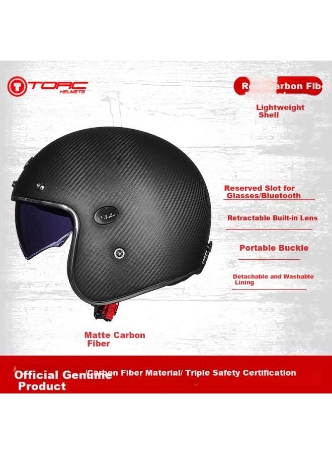 Torc Motorcycle Helmet V587 Retro Carbon Fiber Half Helmet 3c Full Helmet Four Seasons Matte Transparent Carbon Fiber L Size - Image 1