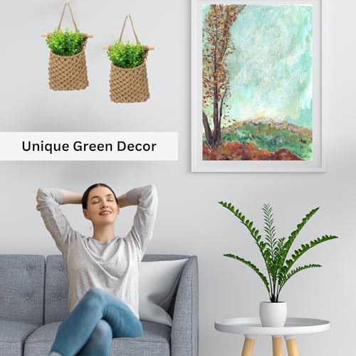Shineloha 2 Packs Macrame Wall Planters with Artificial Eucalyptus | Macrame Plant Hanger, Wall Plant Holders for Boho, Bathroom, Bedroom & Wall Hanging Decor (2 Packs, Brown) - Image 3