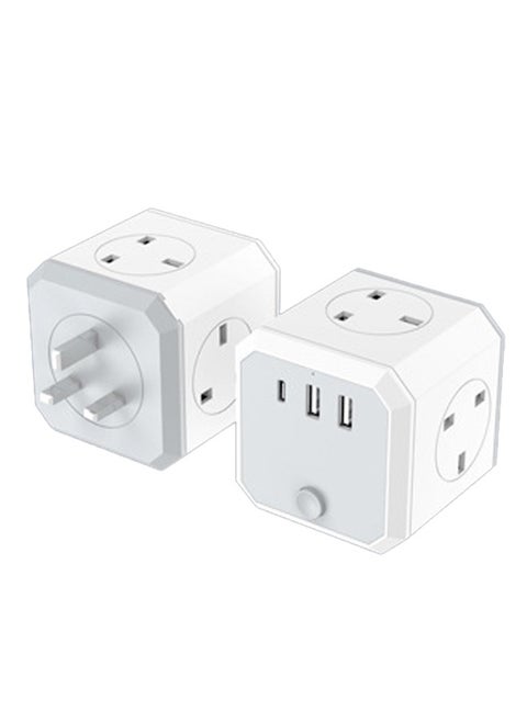 اسم المنتج: مقبس مكعب متعدد الوظائف، محول طاقة عالمي مع 2 منفذ USB-A + 1 منفذ USB-C، قابس بريطاني