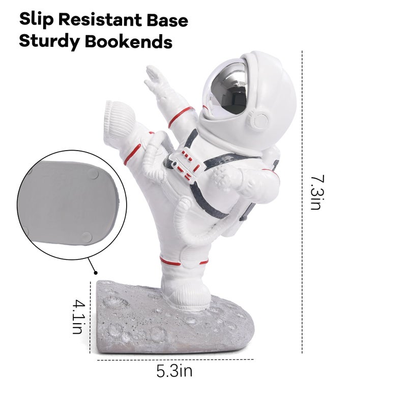 Kakizzy White Book Ends for Kids, Upgraded Astronaut Bookends Resin Spaceman Book Holders for Shelves Sturdy Book Stopper Book Ends to Hold Books Unique Outer Space Book Shelf Ends(F2-Silver Color) - Image 2