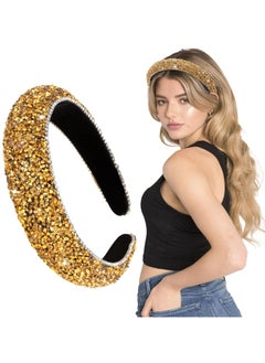 Rhinestone Headband for Women, Sparkly Padded Hair Hoop for Party, Wedding, and Gifts (Gold)
