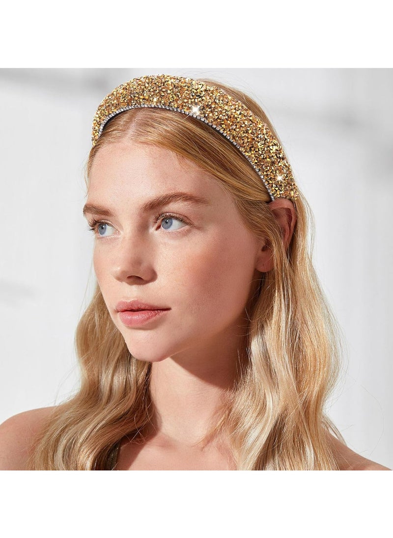 Oasisgalore - Rhinestone Headband for Women, Sparkly Padded Hair Hoop for Party, Wedding, and Gifts (Gold) - Image 1