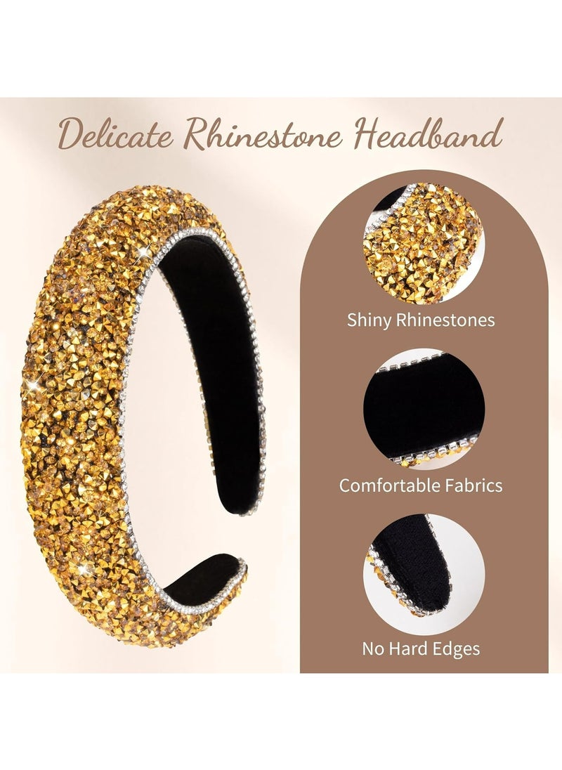 Oasisgalore - Rhinestone Headband for Women, Sparkly Padded Hair Hoop for Party, Wedding, and Gifts (Gold) - Image 1