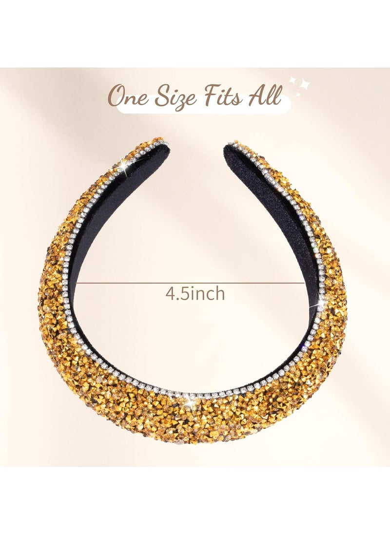Oasisgalore - Rhinestone Headband for Women, Sparkly Padded Hair Hoop for Party, Wedding, and Gifts (Gold) - Image 1
