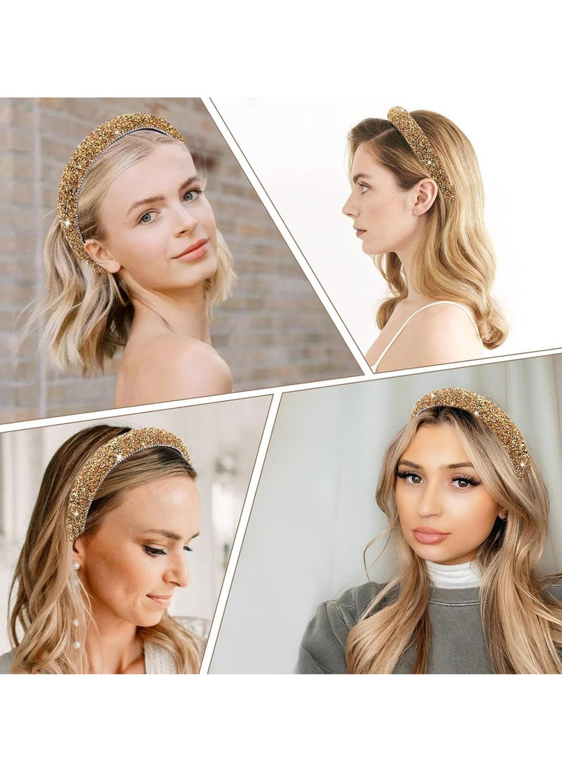 Oasisgalore - Rhinestone Headband for Women, Sparkly Padded Hair Hoop for Party, Wedding, and Gifts (Gold) - Image 1
