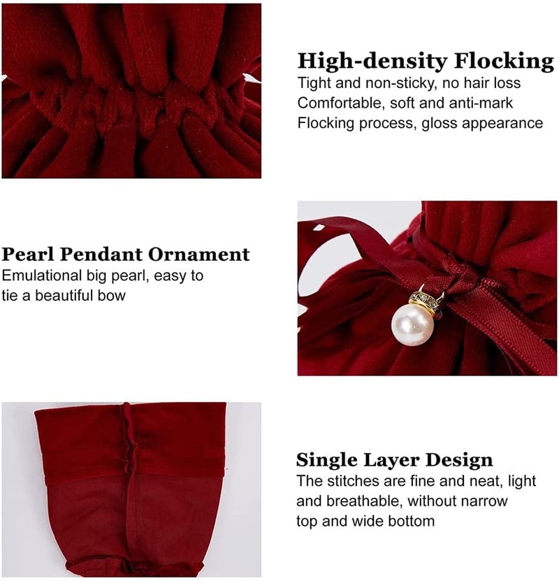 Velvet Bags, Round Bottom Drawstring Velvet Cloth Gift Pouches Jewelry Candy Gift Bags with Imitation Pearl Charm for Wedding Birthday Party Favors, 12 Pcs, Dark Red, 13.2 x 14 cm - Image 5
