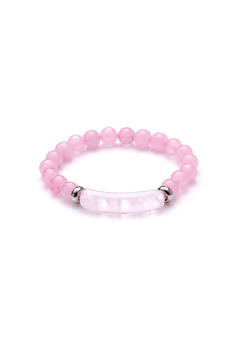 Subhati Bracelet with Rose Quartz Stones | 8 MM Beads - 18 | Metal Parts  - Image 1