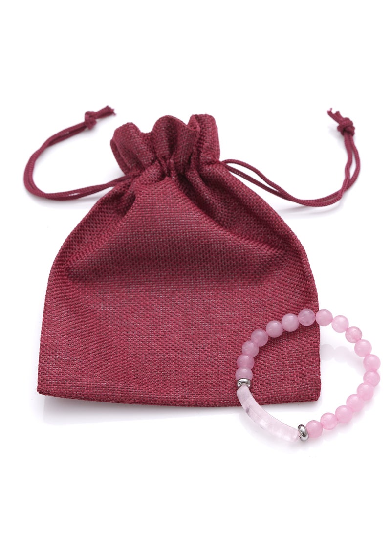 Subhati Bracelet with Rose Quartz Stones | 8 MM Beads - 18 | Metal Parts  - Image 2