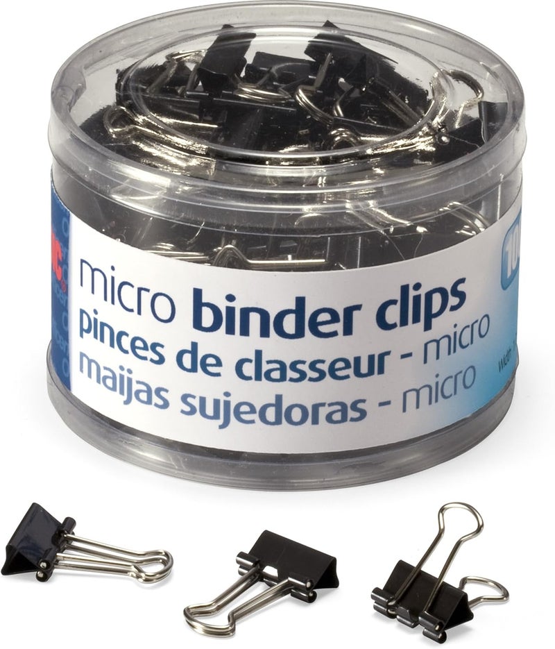 Officemate Micro Size Binder Clips, Black - 100 Count Tub - Image 1