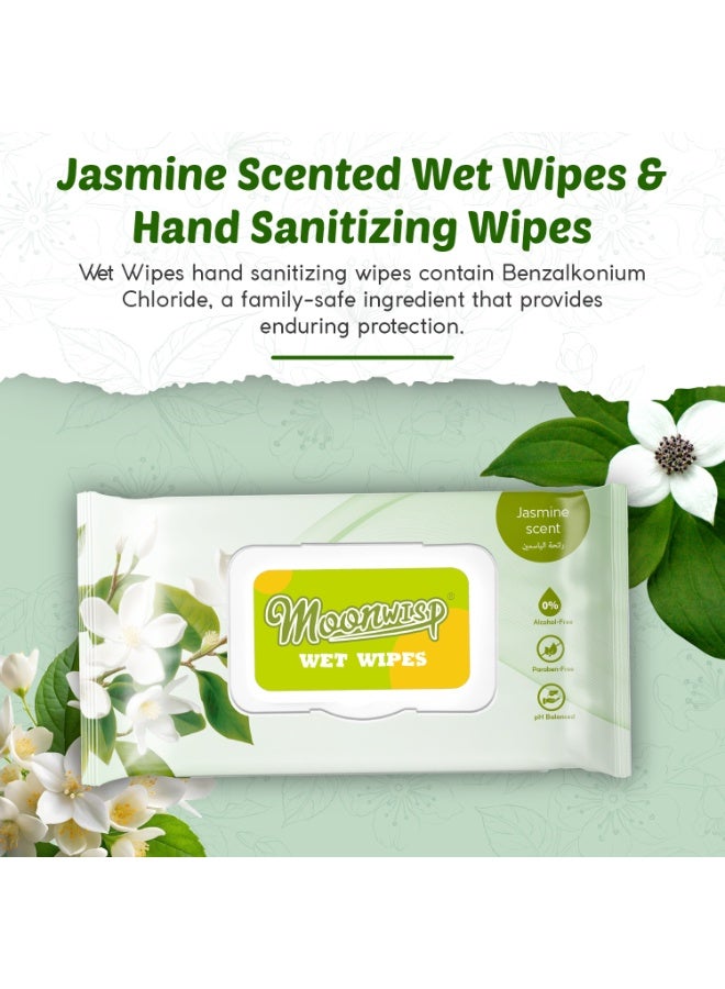 Moonwisp Wet Wipes for Cleaning and Hand Sanitizing, Jasmine Scented, Moisturizing, Travel-Friendly, Hypoallergenic, All-Purpose Wipes, Perfect for Adults and Kids (Green, PACK 5) - Image 2