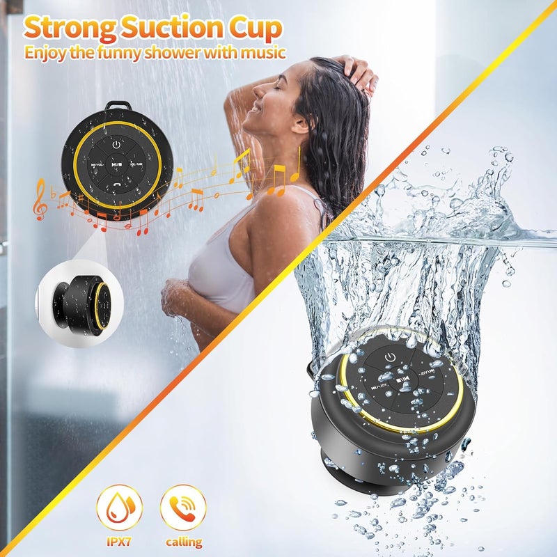 Kebrela Bluetooth Shower Speaker with Carabiner, Portable Bluetooth Speakers with Suction Cup, IP67 Waterproof Wireless Speaker with LED Light, Floating, for Camping Beach Travel, Gift for Men, Women - Image 3